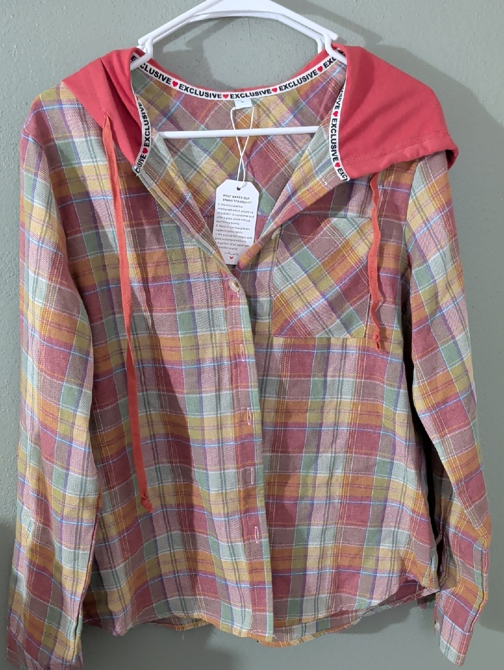 Exclusive NWT Plaid Hoodie Top Lg